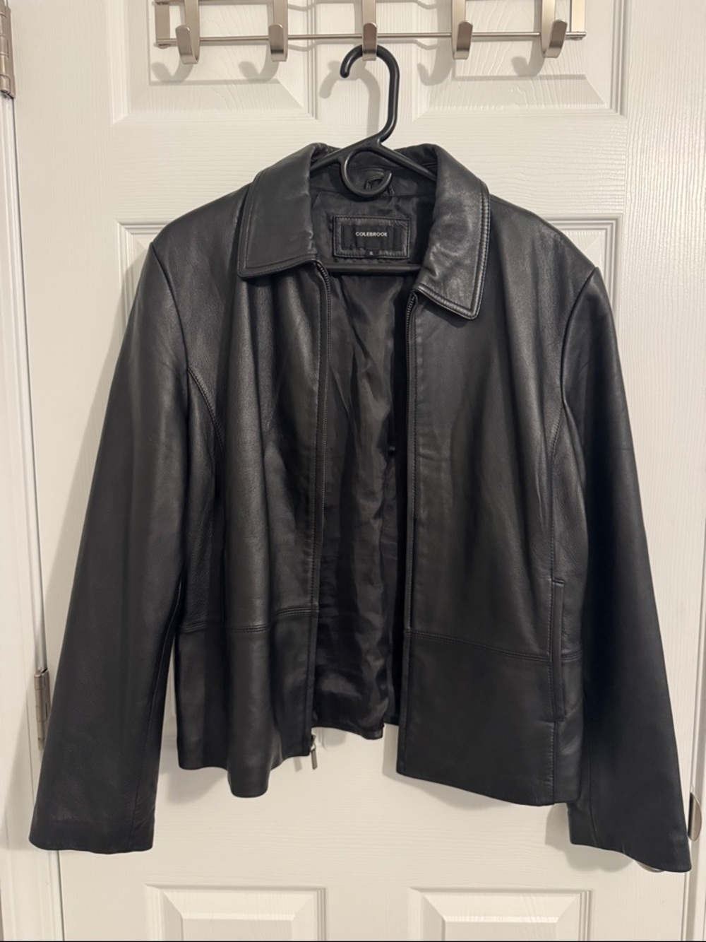 Women's Black Leather Zip Jacket